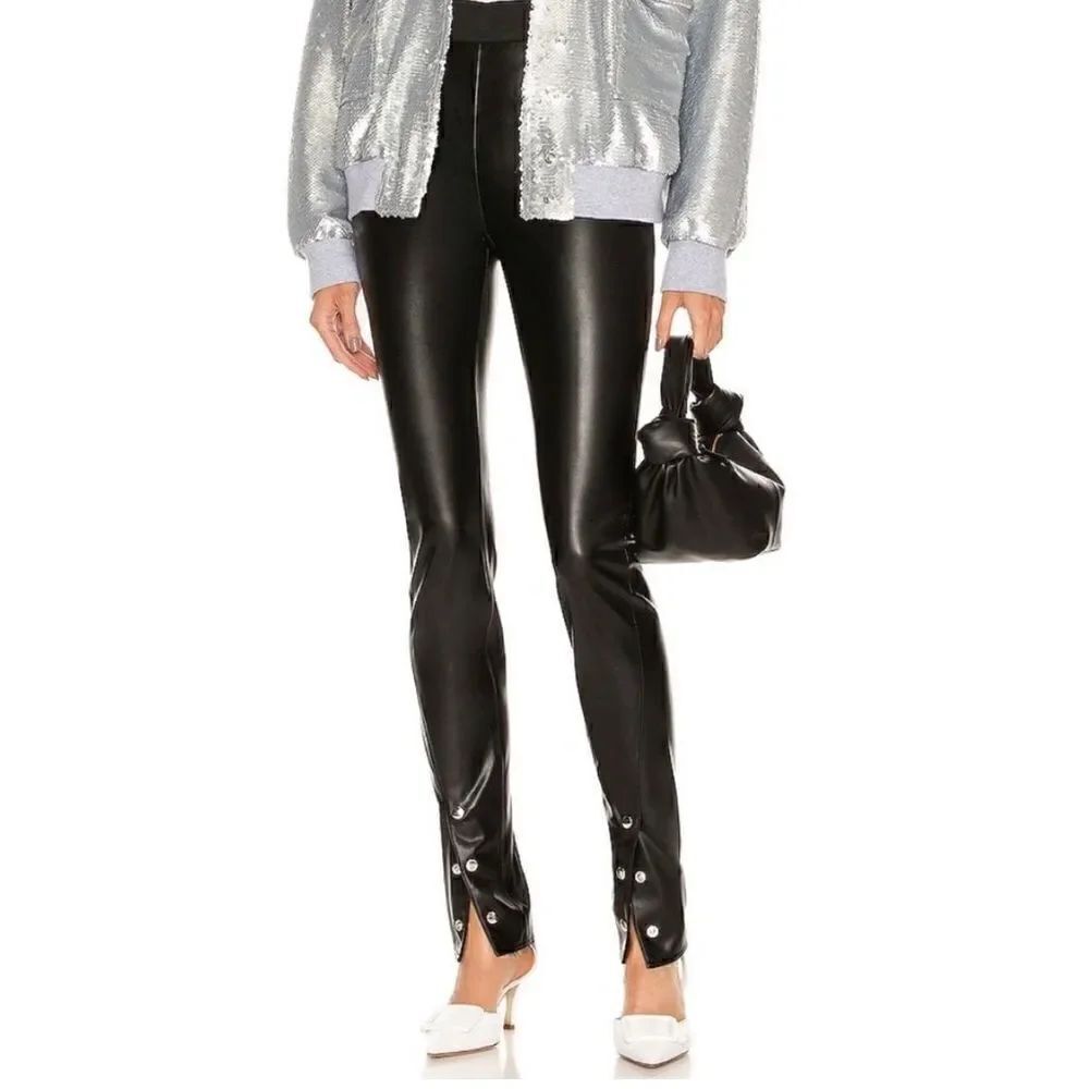 RTA "MAELEE" HIGH-RISE SPLIT
BUTTON-HEM FAUX LEATHER
PANTS in Black NWT SZ 27